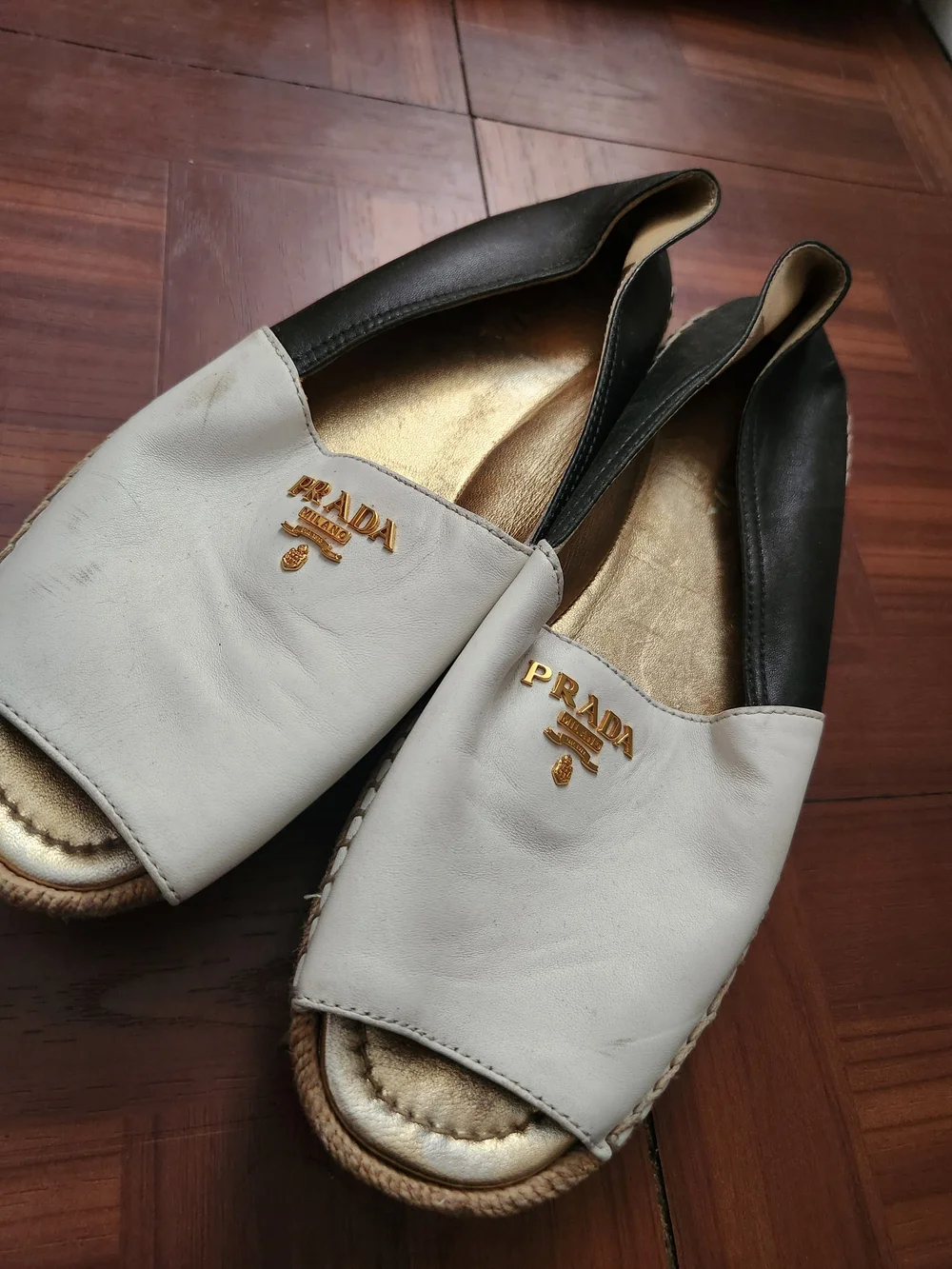 Prada Nappa Bicolore Peep-Toe Espadrilles